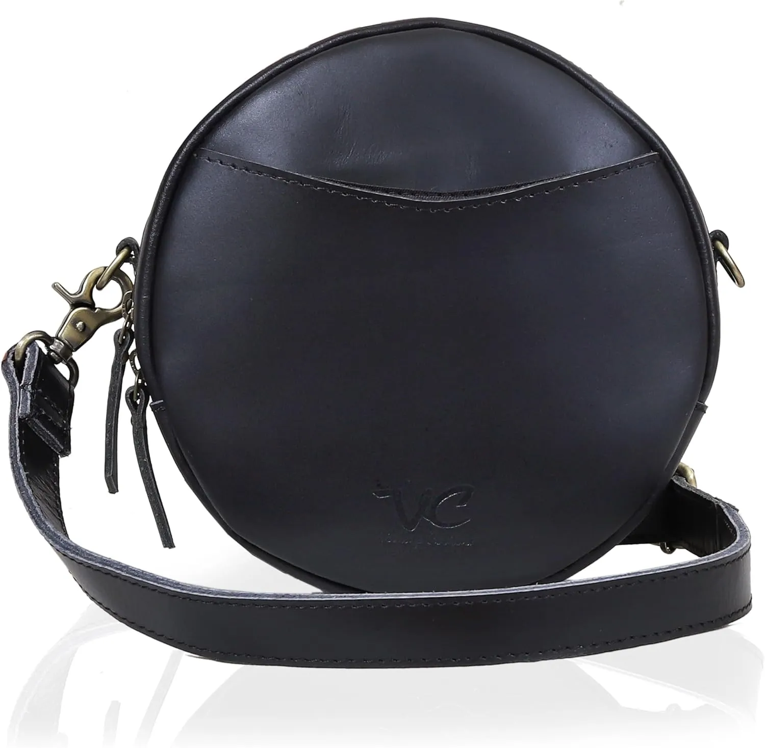 Leather Crossbody Bags for Women Trendy Circle Cross Body Shoulder Bag Designer Round Purses (Black)