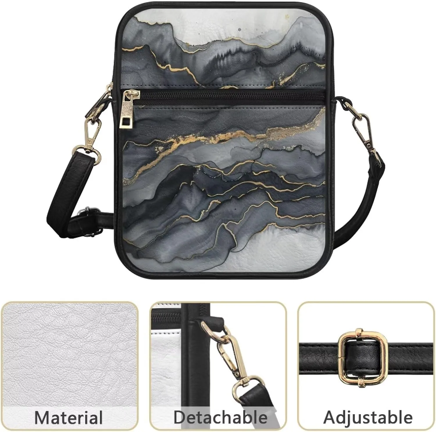 Leather Messenger Bags Crossbody Phone Wallet Purse Bag with Front Zipper Pocket and Card Slots