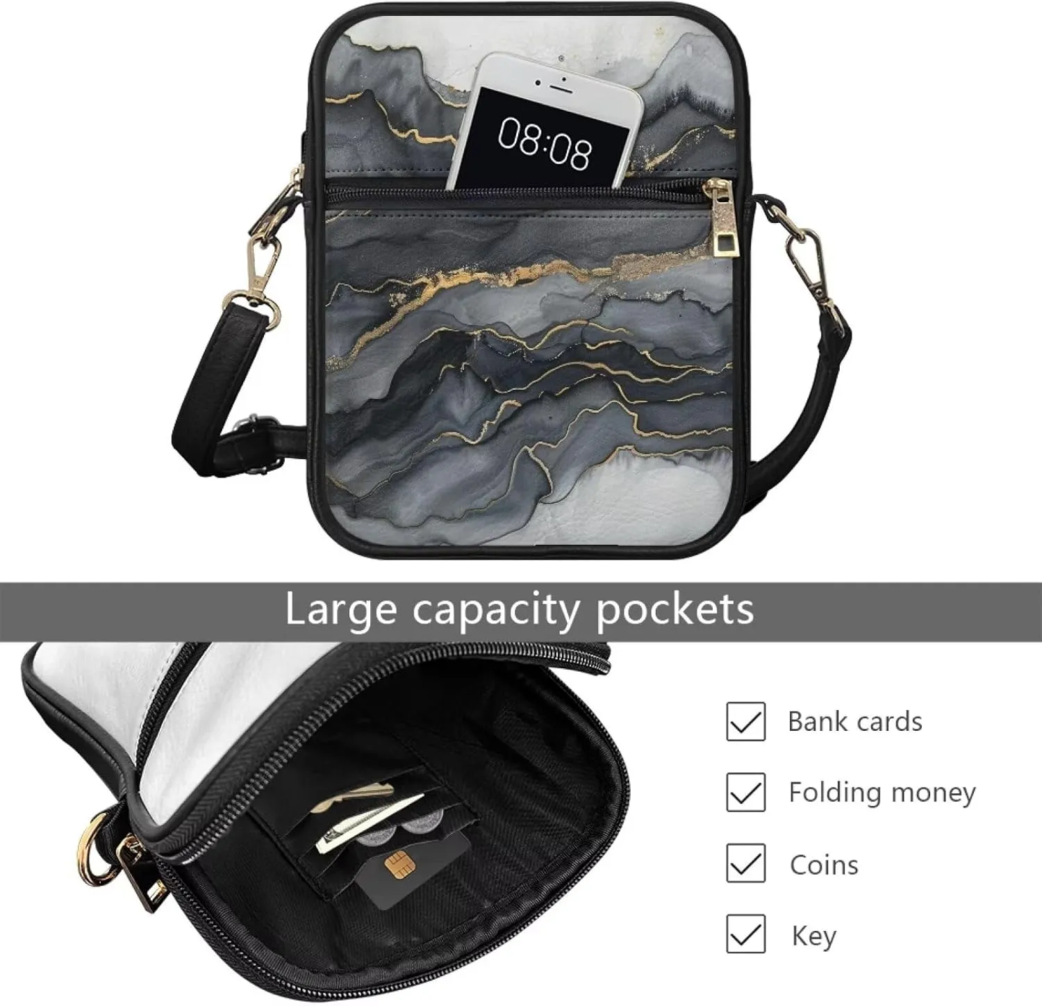 Leather Messenger Bags Crossbody Phone Wallet Purse Bag with Front Zipper Pocket and Card Slots