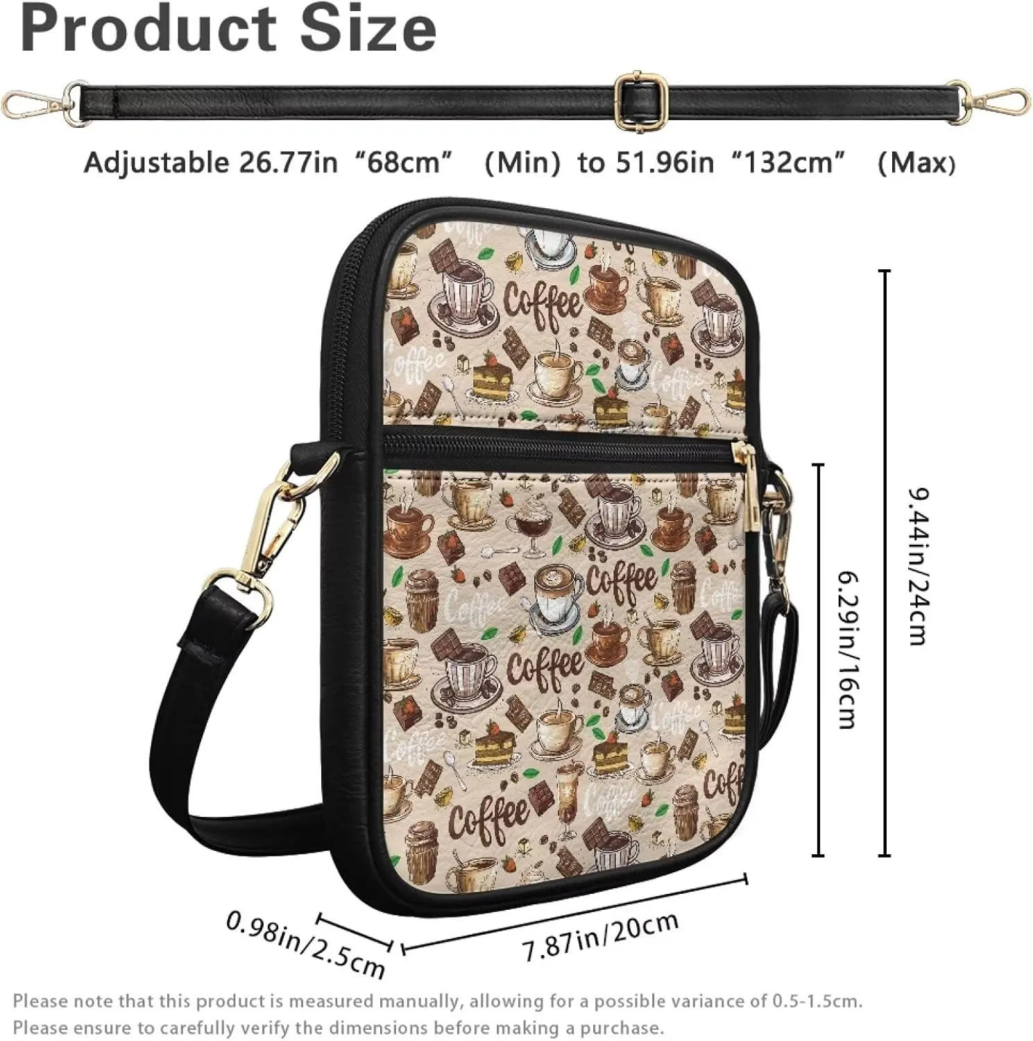 Leather Messenger Bags Crossbody Phone Wallet Purse Bag with Front Zipper Pocket and Card Slots