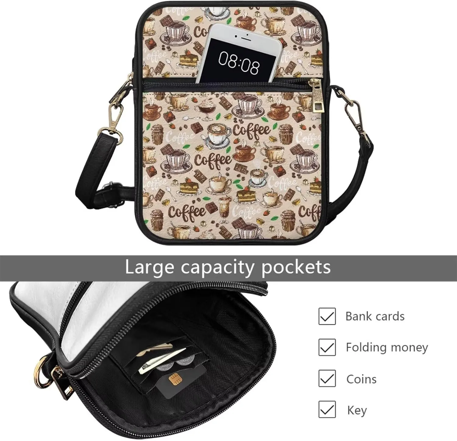 Leather Messenger Bags Crossbody Phone Wallet Purse Bag with Front Zipper Pocket and Card Slots