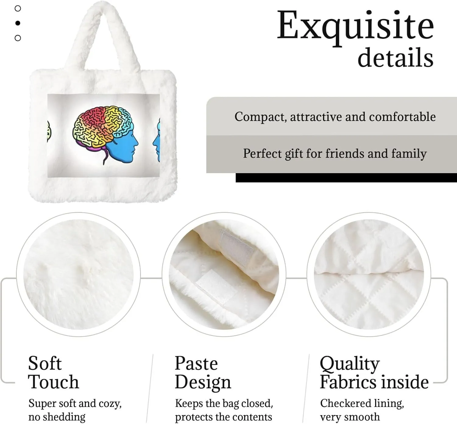 Left And Right Brain Printing Fluffy Shoulder Bag Ladies Plush Underarm Bag Tote Bag Furry Purse Handbag For Work Travel