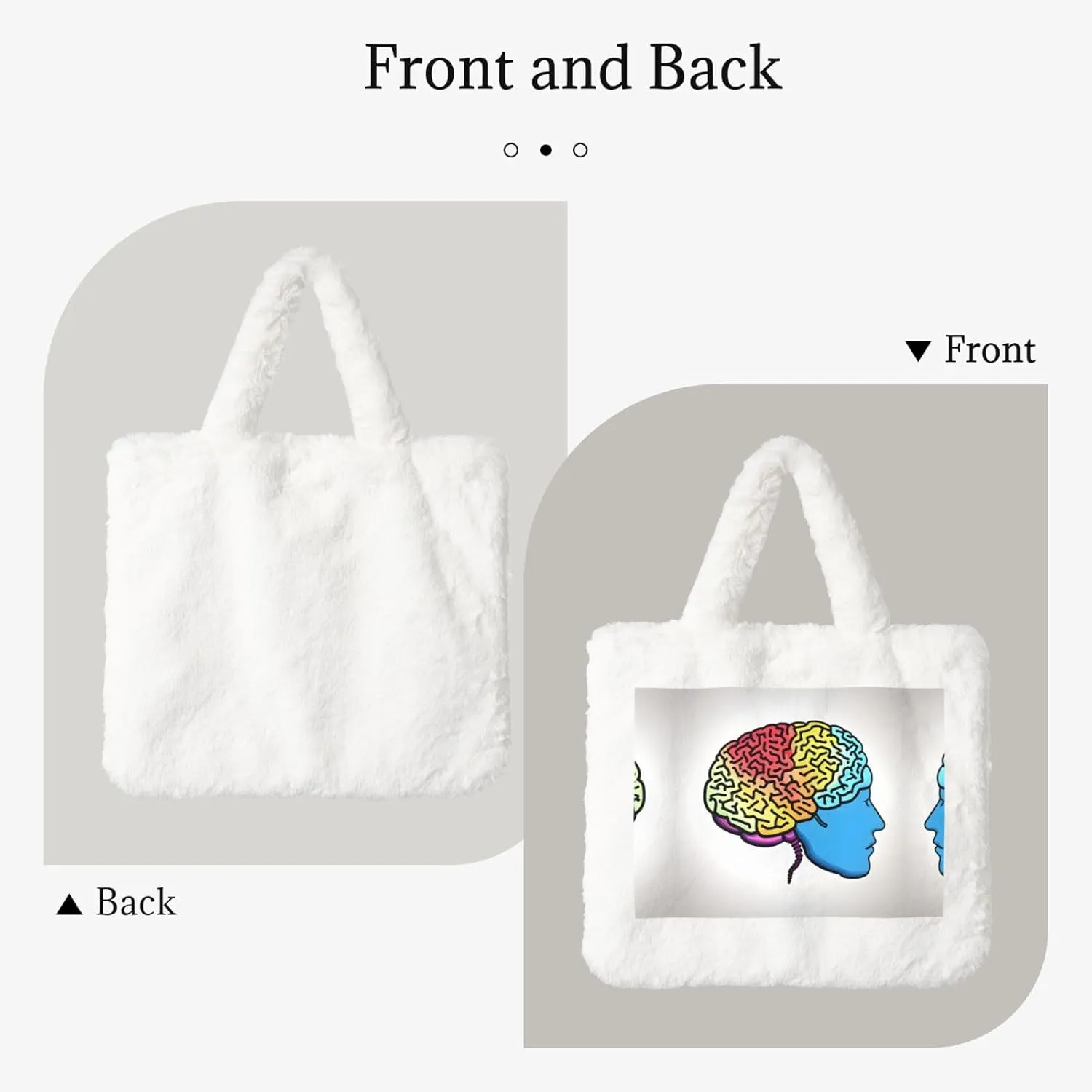 Left And Right Brain Printing Fluffy Shoulder Bag Ladies Plush Underarm Bag Tote Bag Furry Purse Handbag For Work Travel