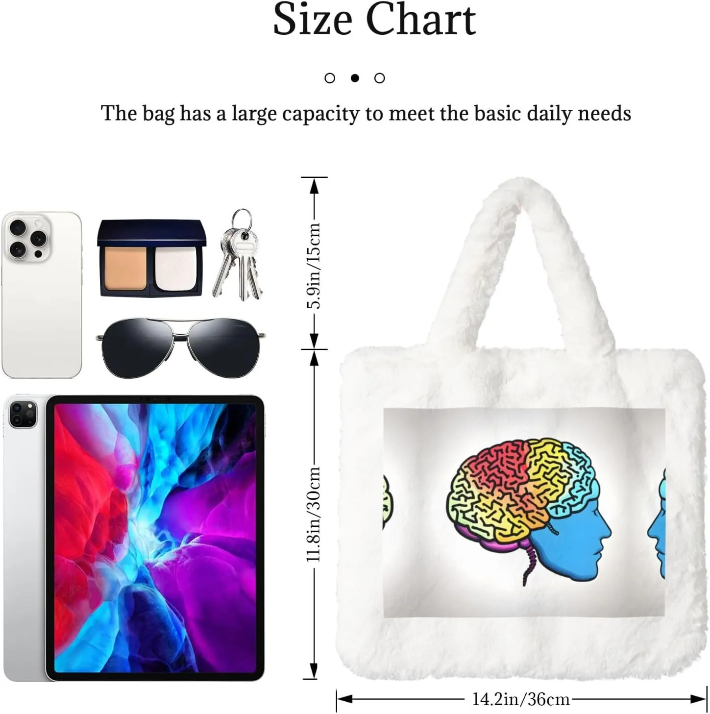 Left And Right Brain Printing Fluffy Shoulder Bag Ladies Plush Underarm Bag Tote Bag Furry Purse Handbag For Work Travel