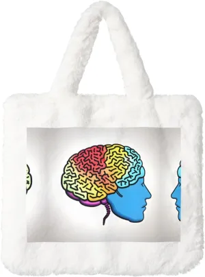 Left And Right Brain Printing Fluffy Shoulder Bag Ladies Plush Underarm Bag Tote Bag Furry Purse Handbag For Work Travel