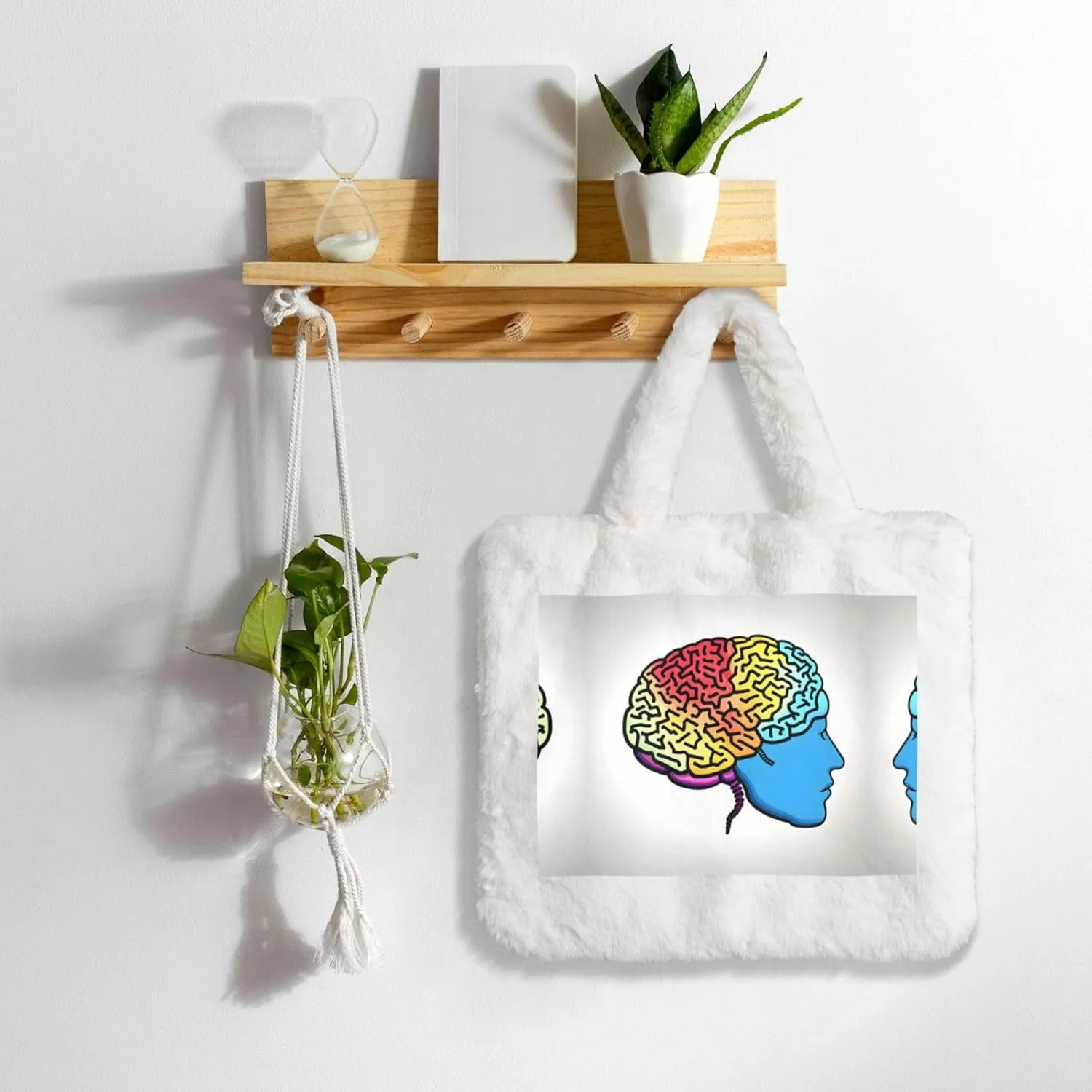 Left And Right Brain Printing Fluffy Shoulder Bag Ladies Plush Underarm Bag Tote Bag Furry Purse Handbag For Work Travel