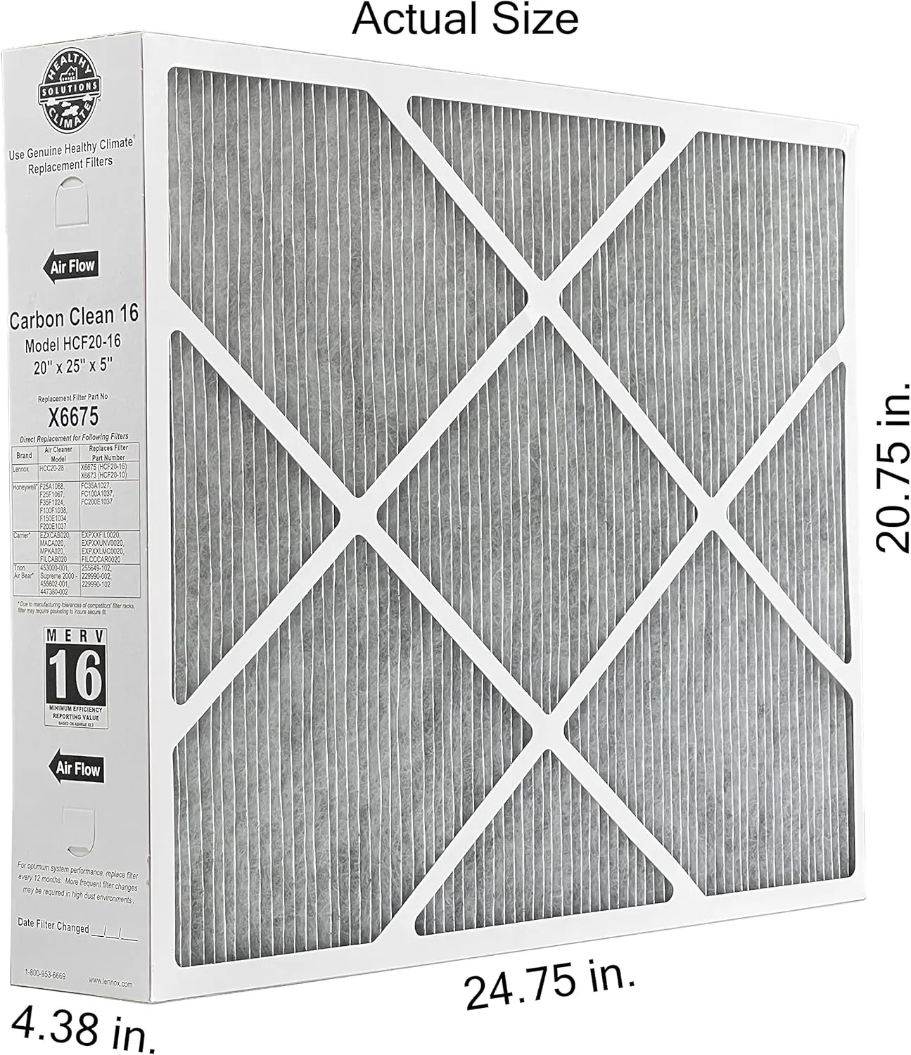 Lennox Healthy Climate Lennox X6675 20x25x5 Healthy Climate Carbon-Clean MERV 16 Filter Bundle with Same Day Supply Filter Change Reminder Magnet (1-Pack)