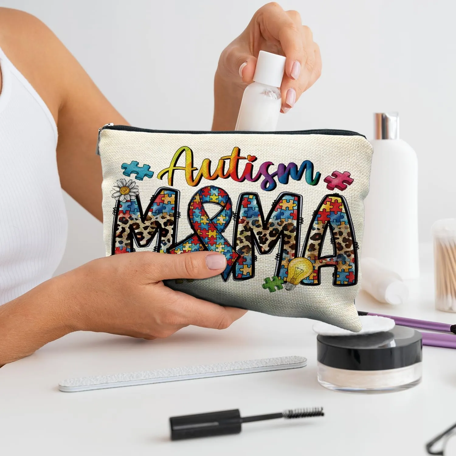 Leopard Autism Mama Makeup Bag - Autism Awareness Gift, Mama Gift for Mother's Day