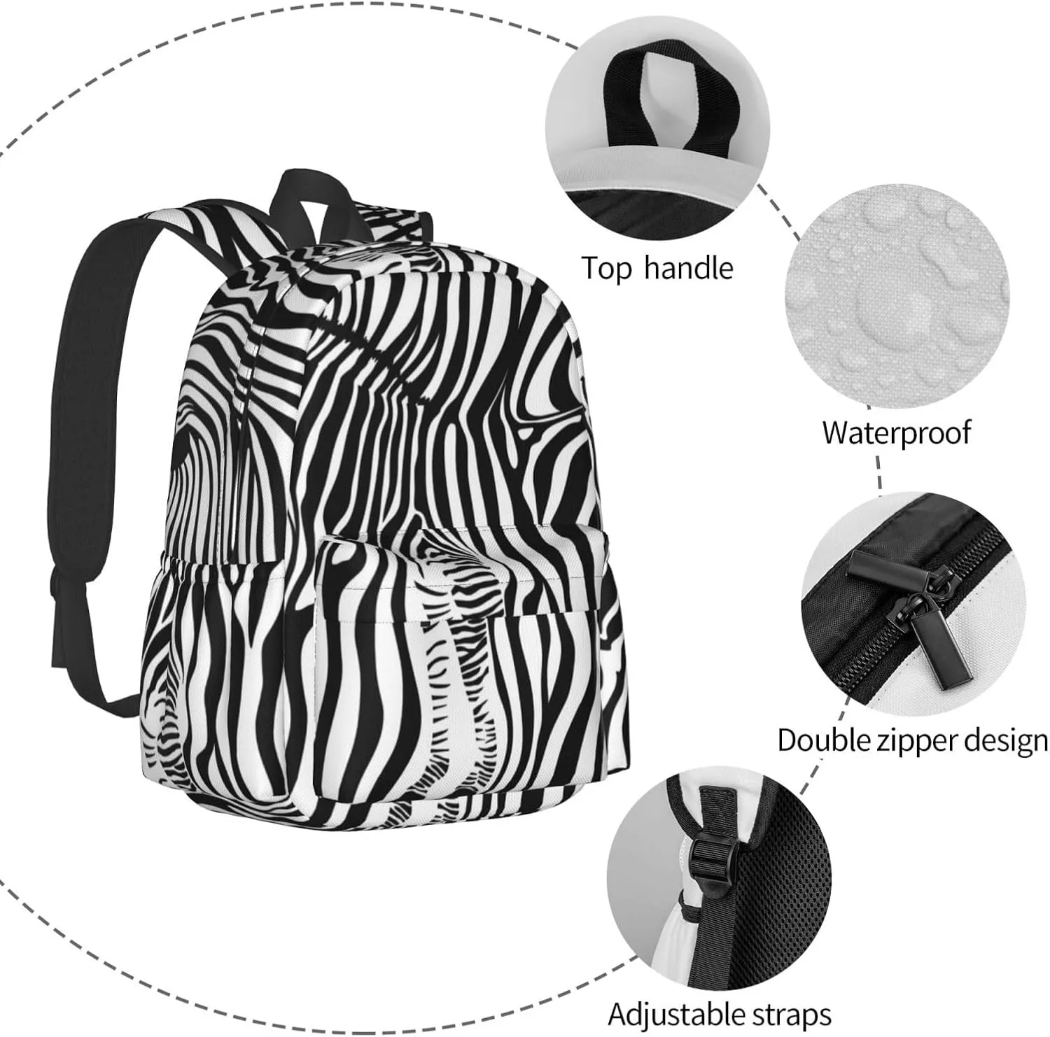 Leopard Zebra Animal Print Large Capacity Backpack Casual Double Shoulder Bag Laptop Backpack Travel Daypack For Women Men
