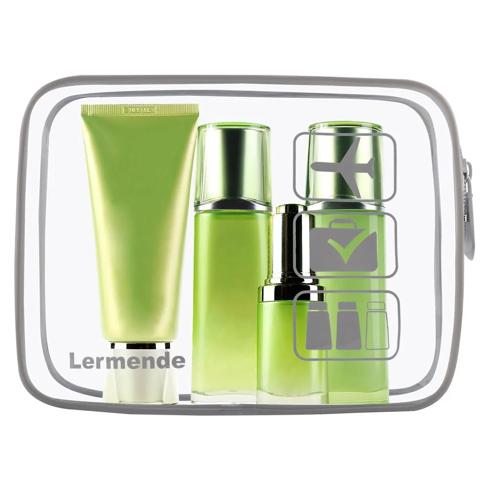 Lermende 2pcs Clear Toiletry Bag TSA Approved Travel Bag,Carry On for Travel,Airport Airline Accessories Compliant Bag,Quart Sized Makeup Cosmetic bag Women Men (Gray, 2 Pack)