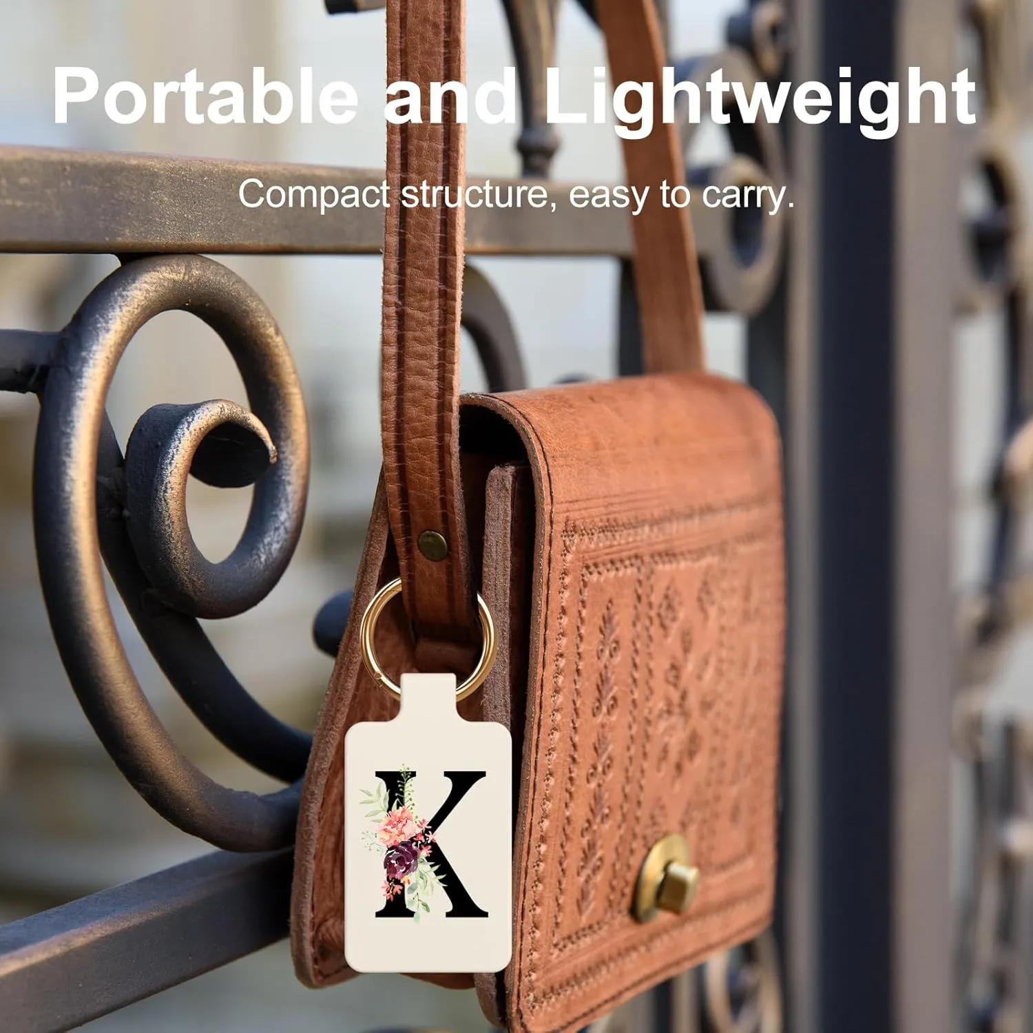 Letter A-Z Strong Magnetic Purse Holder Stylish Floral Design Handbag Hanger for Women Suitable for Table Tops Metal Wall Door Hinge Frame Shopping Cart Show off Your Personality Bag Charms(Beige K)