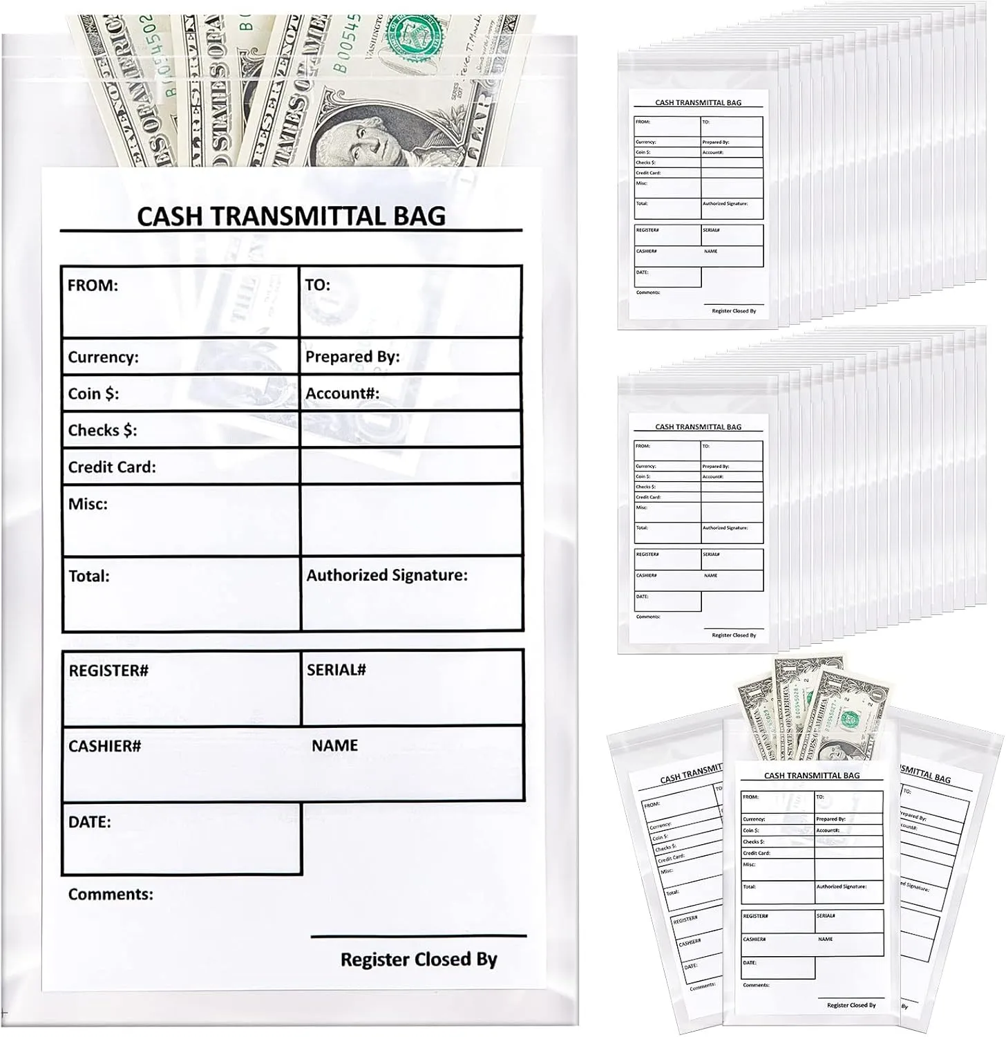 Lewtemi 500 Pieces 6 x 9 Inch Bank Deposit Cash Transmittal Bags Tamper Evident Security Pocket Self Adhesive Clear Polyurethane Bags Audit Friendly for Bank Currency, Checks Receipts