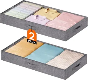Lifewit Under Bed Storage Containers, 4.3 Inches Tall Low Profile Underbed Storage, Foldable Clothes Storage Bags Organizer Bin with Lids, Ultra Thick Fabric for Blankets Pillows Shoes, Large, 2 Pack