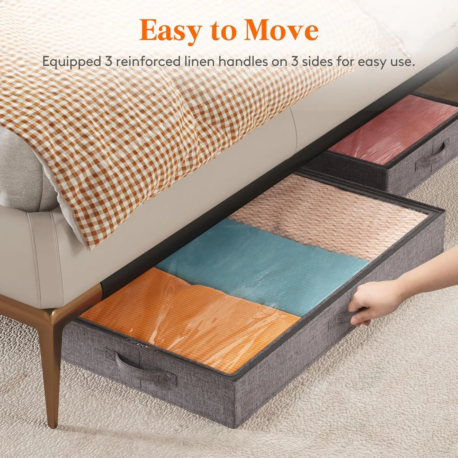 Lifewit Under Bed Storage Containers, 4.3 Inches Tall Low Profile Underbed Storage, Foldable Clothes Storage Bags Organizer Bin with Lids, Ultra Thick Fabric for Blankets Pillows Shoes, Large, 2 Pack