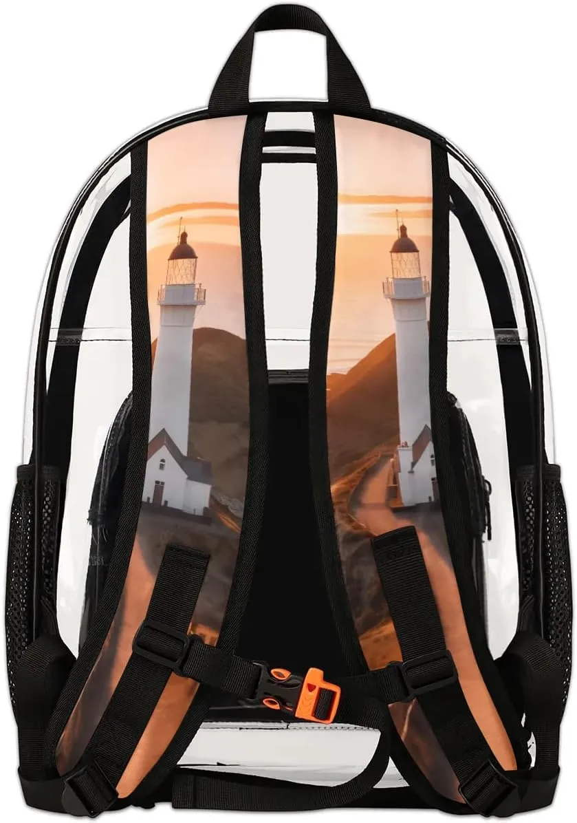 Lighthouse Sea Clear Backpack Stadium Approved Heavy-Duty See Through Bag Waterproof Clear Backpack for Concerts Work Sports & Events Large Capacity 11.2x6.2x17.7"