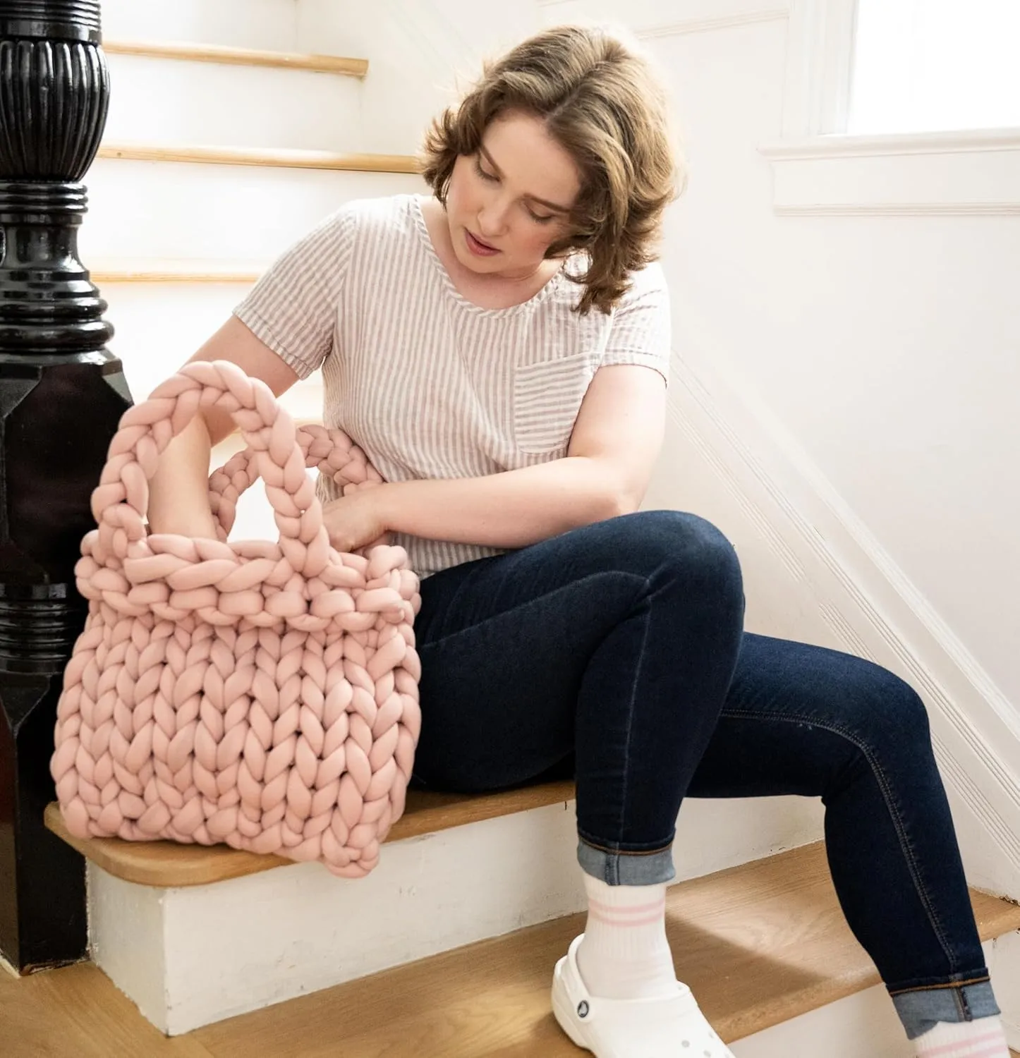Lion Brand Yarn Cover Story Squish Stitch, Blanket Yarn, Navy Peony, 1 Pack