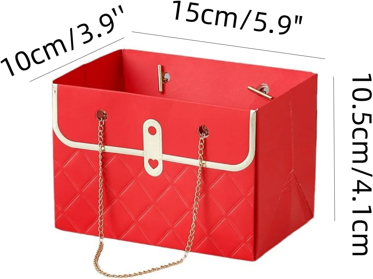 LONG XIN SERIES 12pcs Red Paper Flower Bags with Gold Metal Chain Reusable Craft Paper Gift Boxe Portable Flower Rectangular Gift Bags Party Favor for Gift Package (Red)