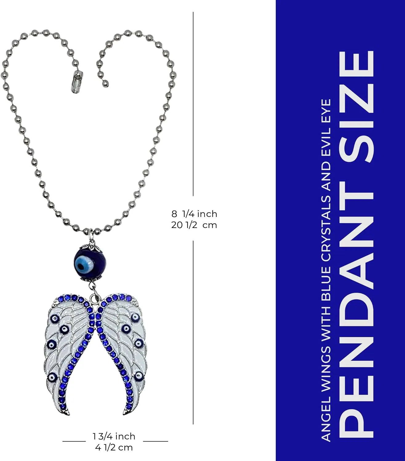 LUCKBOOSTIUM Beautiful Angel w/Blue Crystal and Evil Eye Hanging Ornament - Good Luck Charms - Home Keys, Purse, Bags and Rear View Mirror Accessories - Gift for Men & Women