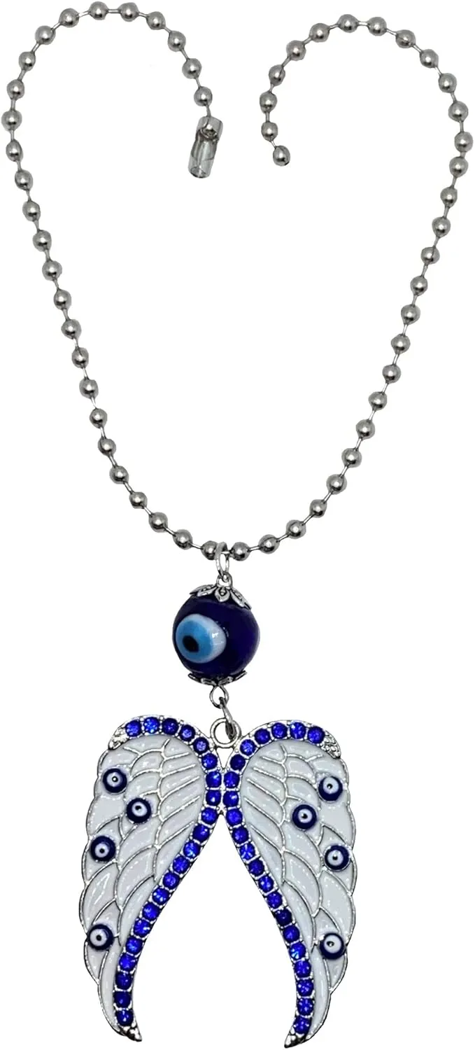 LUCKBOOSTIUM Beautiful Angel w/Blue Crystal and Evil Eye Hanging Ornament - Good Luck Charms - Home Keys, Purse, Bags and Rear View Mirror Accessories - Gift for Men & Women