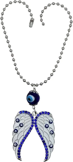 LUCKBOOSTIUM Beautiful Angel w/Blue Crystal and Evil Eye Hanging Ornament - Good Luck Charms - Home Keys, Purse, Bags and Rear View Mirror Accessories - Gift for Men & Women
