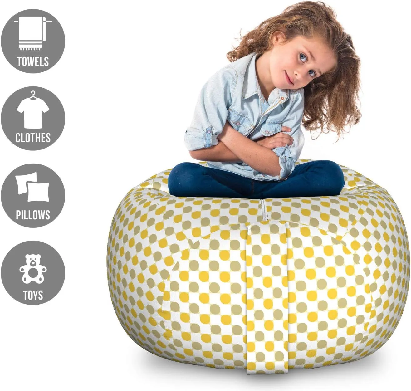 Lunarable Autumn Storage Toy Bag Chair, Linked Big Dots Spots Lines in Gradient Earthen Tones Geometric Image, Stuffed Animal Organizer Washable Bag, Large Size, Sage Green Marigold