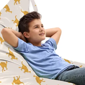 Lunarable Dinosaur Lounger Chair Bag, Prehistoric Herbivorous Animal Pattern in Earthy Tones Cartoon Design, High Capacity Storage with Handle Container, Lounger Size, Pale Coffee Brown Beige