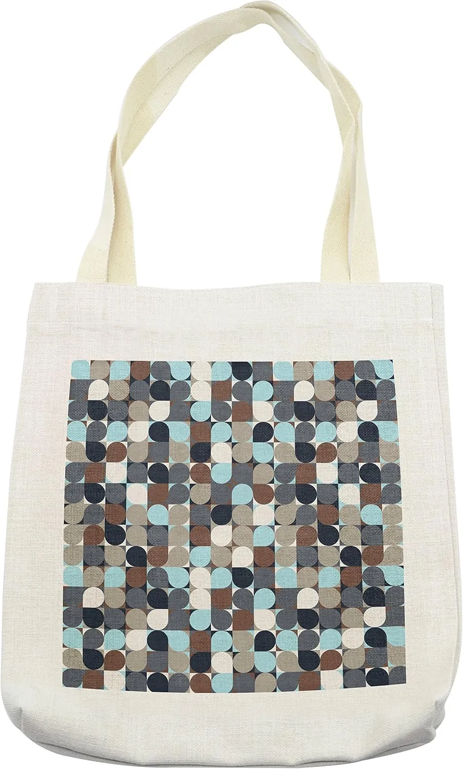 Lunarable Geometric Circle Tote Bag, Retro Themed Grid Pixel Polygons Web in Earthen Effects Pop Art Inspired, Cloth Linen Reusable Bag for Shopping Books Beach and More, 16.5" X 14", Cream