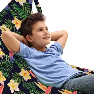 Lunarable Hibiscus Lounger Chair Bag, Interpretation of Colorful Botanical Scene with Hummingbirds, High Capacity Storage with Handle Container, Lounger Size, Multicolor