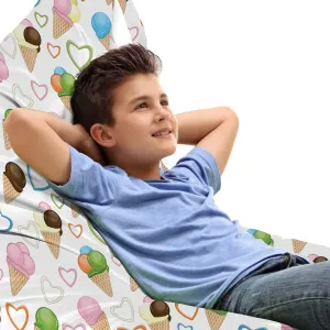 Lunarable Ice Cream Lounger Chair Bag, Refreshing Summer Food with 3 Different Scoops and Colorful Hearts, High Capacity Storage with Handle Container, Lounger Size, Multicolor