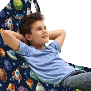 Lunarable Outer Space Lounger Chair Bag, Comic Style Cosmos Elements Alien Planets and Spaceships, High Capacity Storage with Handle Container, Lounger Size, Multicolor