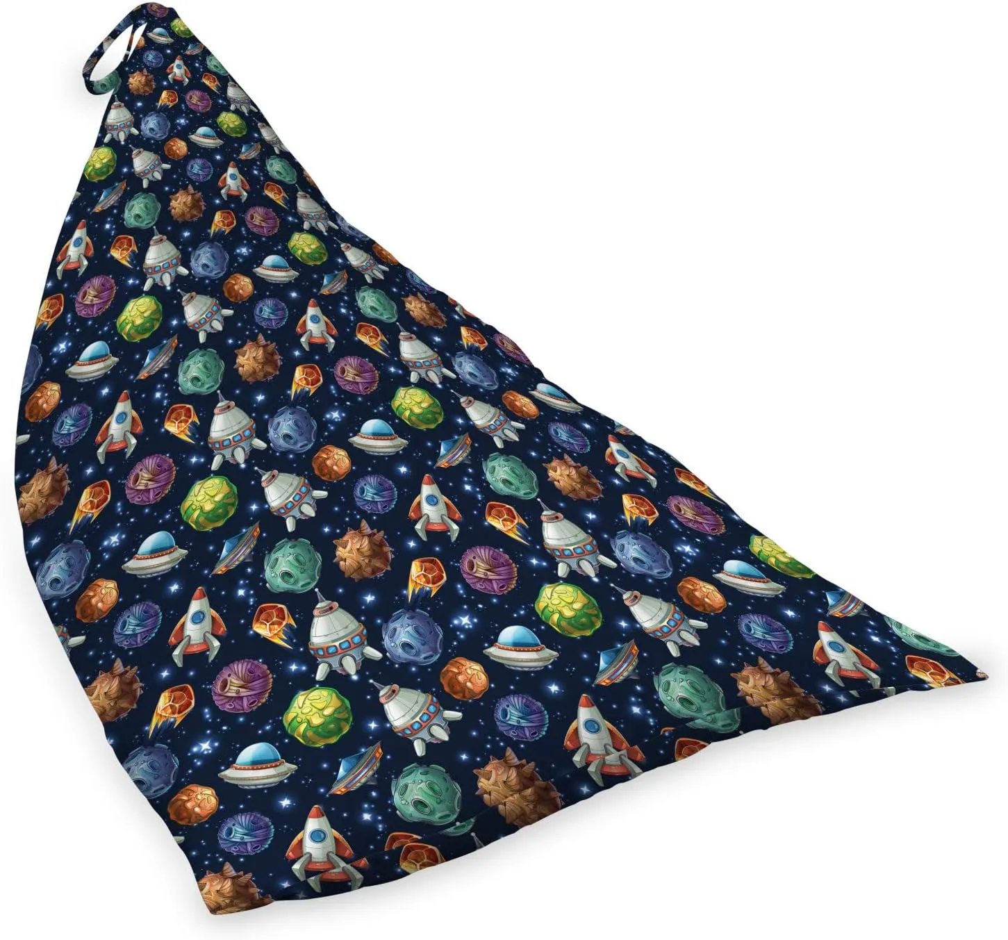 Lunarable Outer Space Lounger Chair Bag, Comic Style Cosmos Elements Alien Planets and Spaceships, High Capacity Storage with Handle Container, Lounger Size, Multicolor