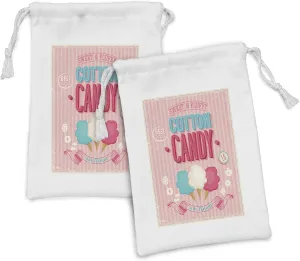 Lunarable Vintage Fabric Pouch Set of 2, Cotton Candy Advertising Poster Design Aged Look and Fluffy Tasty Flavors, Small Drawstring Bag for Toiletries Masks and Favors, 9" x 6", Multicolor
