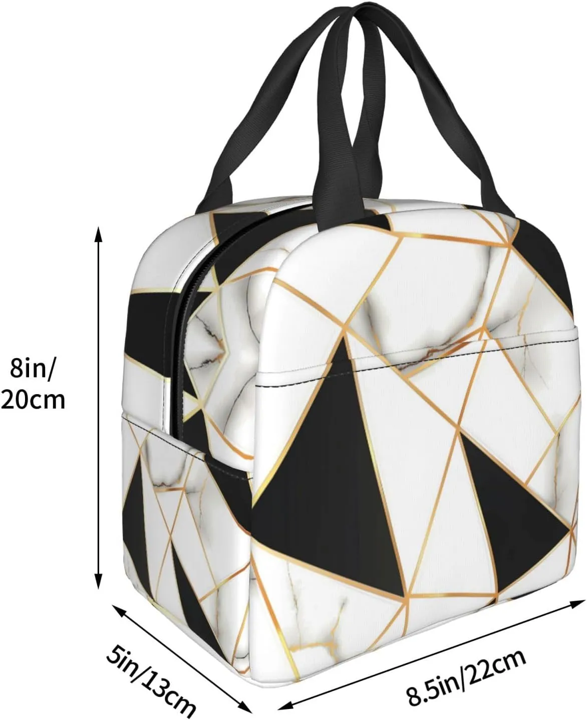 Lunch Bag for Women Men Reusable Insulated Lunch Box, White And Black Marble Abstract Modern Crack Geometric Pattern Handbags Case High Capacity for Work, Travel, Outdoor