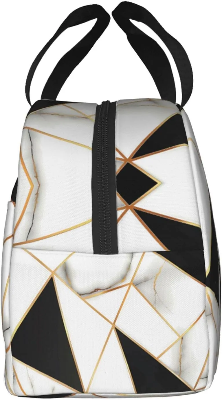 Lunch Bag for Women Men Reusable Insulated Lunch Box, White And Black Marble Abstract Modern Crack Geometric Pattern Handbags Case High Capacity for Work, Travel, Outdoor
