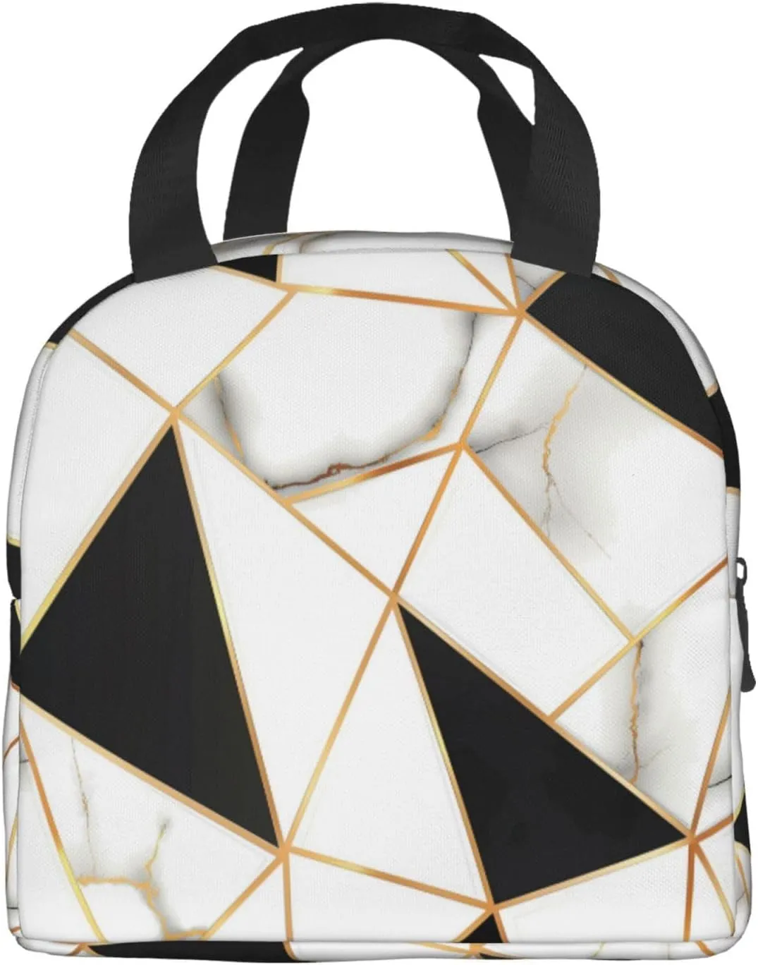 Lunch Bag for Women Men Reusable Insulated Lunch Box, White And Black Marble Abstract Modern Crack Geometric Pattern Handbags Case High Capacity for Work, Travel, Outdoor