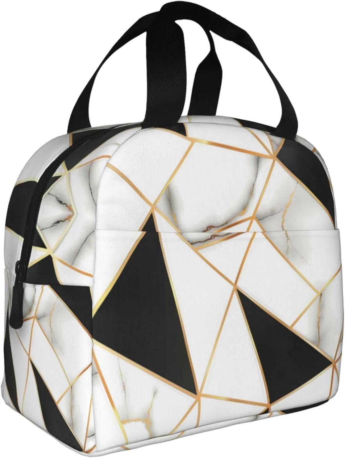 Lunch Bag for Women Men Reusable Insulated Lunch Box, White And Black Marble Abstract Modern Crack Geometric Pattern Handbags Case High Capacity for Work, Travel, Outdoor