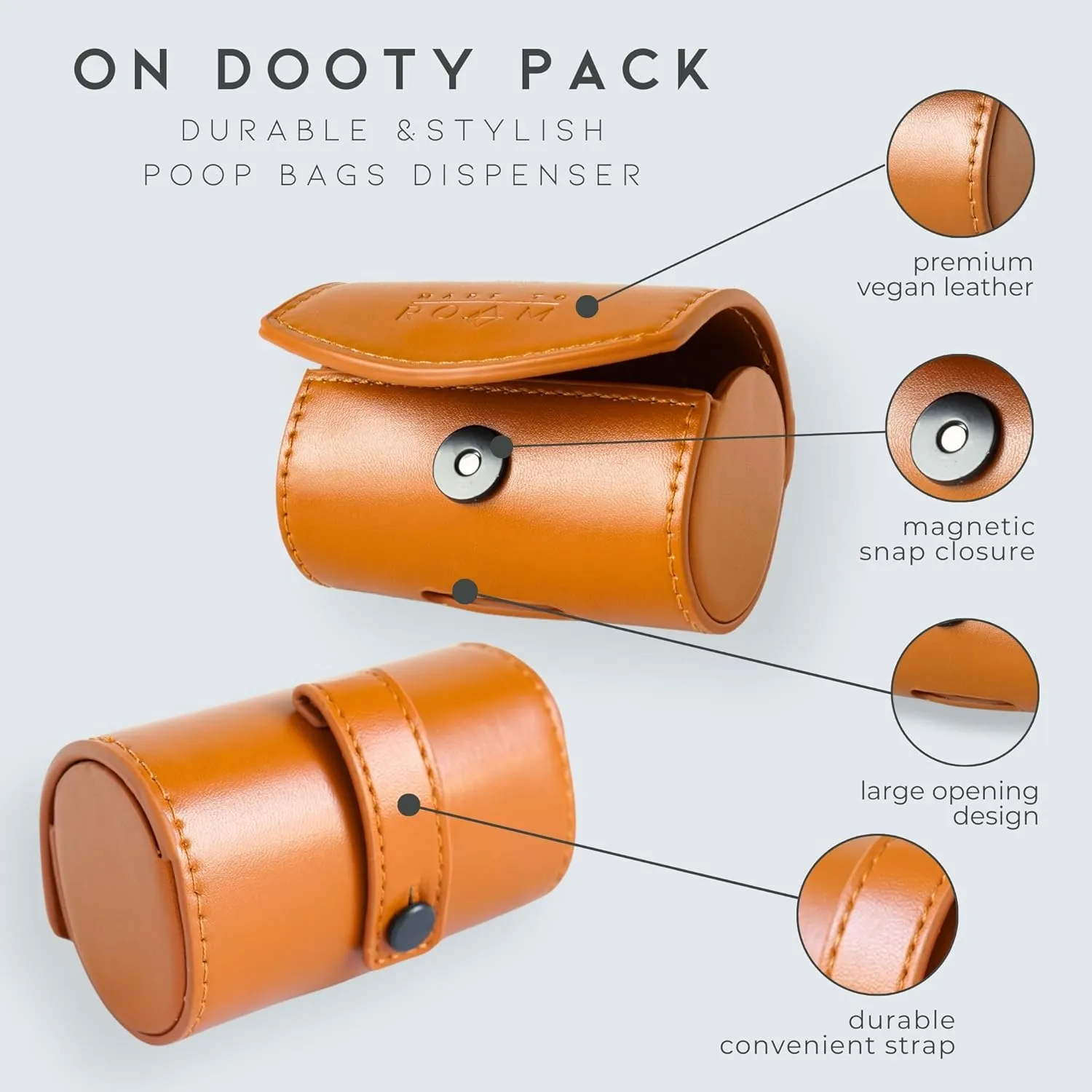 MADE TO ROAM On Dooty Pack - Premium Dog Poop Bag Holder for Leash, Vegan Leather Waste Bag Dispenser for Poop Bag Rolls - Carolina Blooms