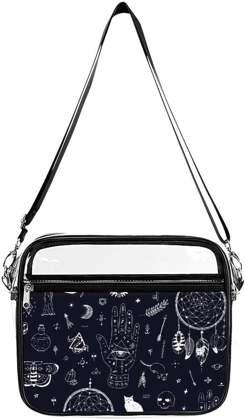 Magic Attributes, Animals And Things Large Crossbody Bag Clear Stadium Bag Anti-Theft Side Shoulder Bags Messenger Bag with 2 Compartments