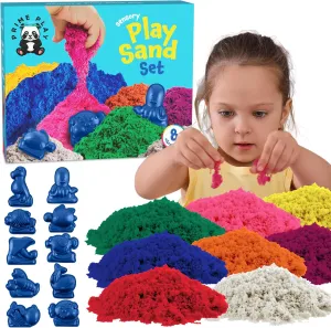 Magic Sand for Kids - Play Kit with 8 Colors of Sensory Play Includes 10 Under-The-Sea Themed Molds - Magnetic Colored Sand Slime Set - Toys and Birthday Gifts for Kids & Toddlers