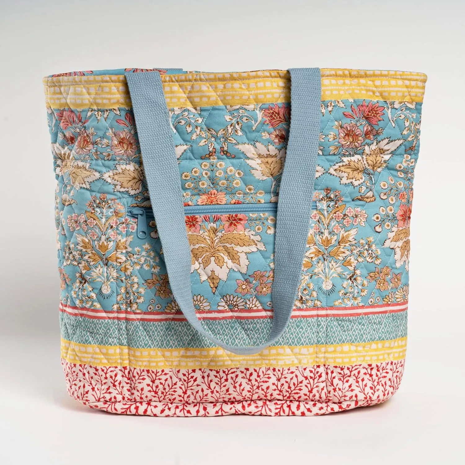 Maison d' Hermine Shopping Bags Cotton Quilted Tote Bag with Zipper Pockets Small Pouch Reusable Grocery Bag Work Travel