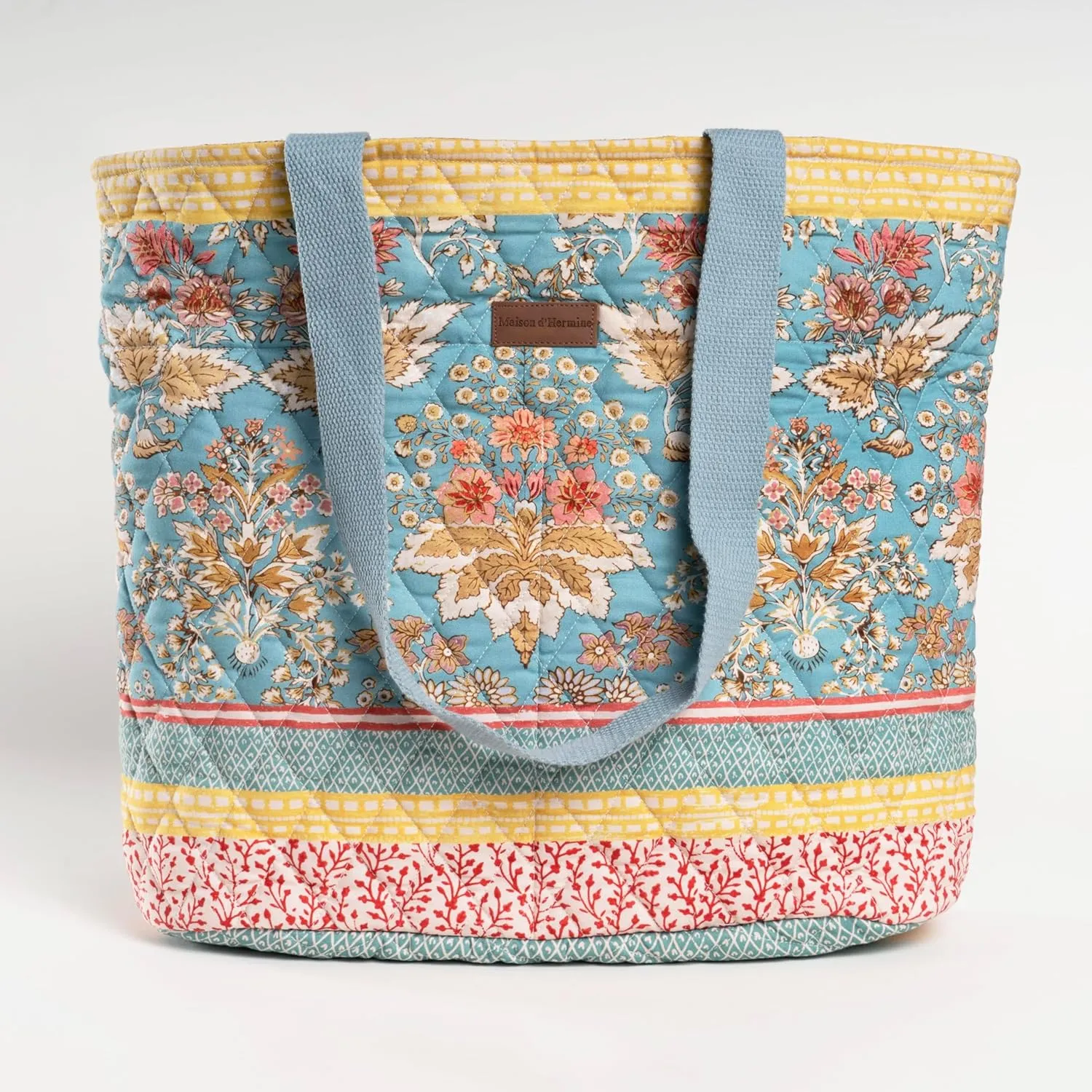 Maison d' Hermine Shopping Bags Cotton Quilted Tote Bag with Zipper Pockets Small Pouch Reusable Grocery Bag Work Travel