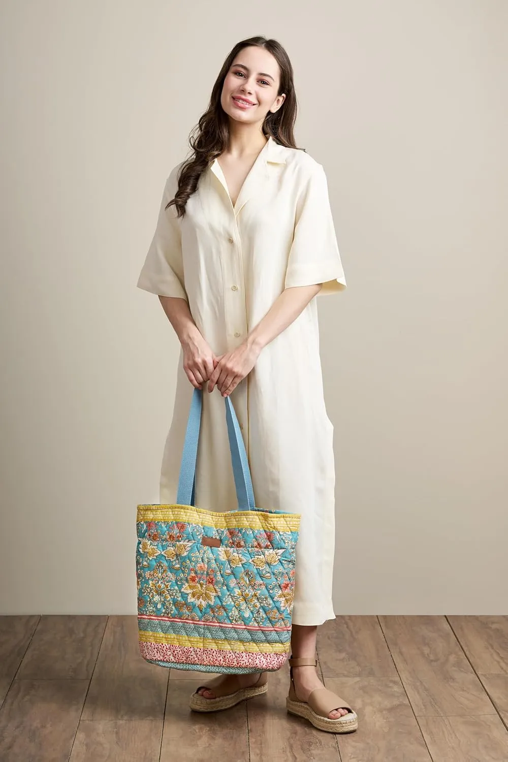 Maison d' Hermine Shopping Bags Cotton Quilted Tote Bag with Zipper Pockets Small Pouch Reusable Grocery Bag Work Travel