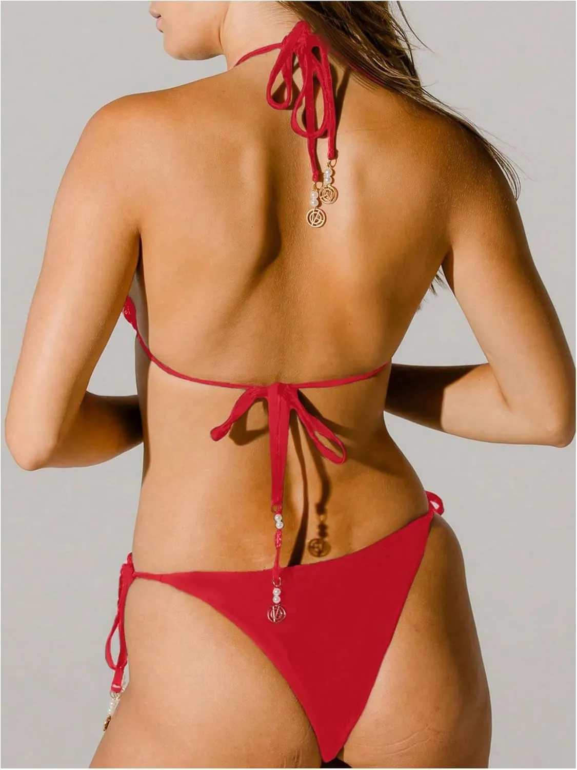 MakeMeChic Women's Bikini Sets Floral Print Halter Tie Back Triangle String Swimsuit
