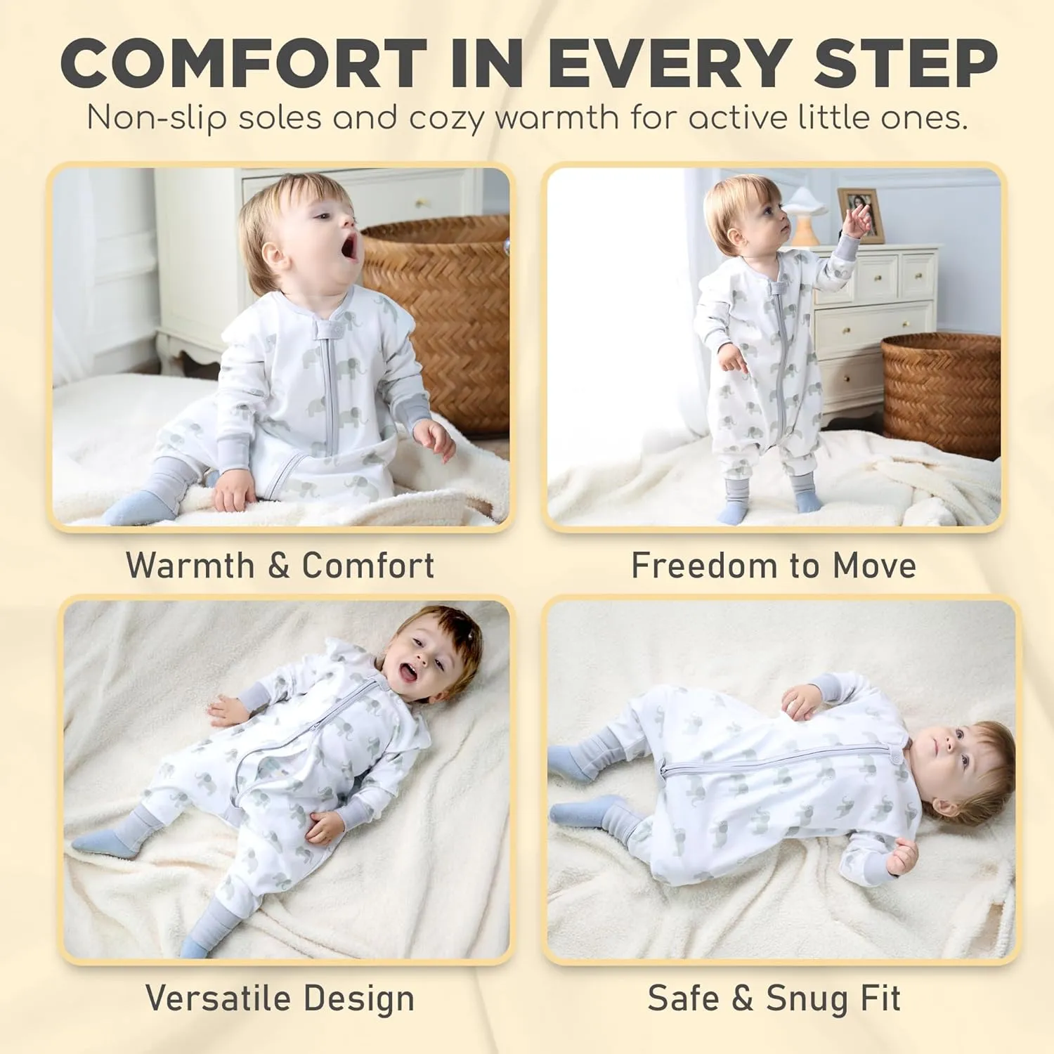 Mama Cheetah Toddler Sleep Sack with Feet, Long Sleeve 0.5 TOG Organic Cotton Baby Sleeping Bag with Legs, Wearable Blanket for Walkers w/ 2-Way Zipper, Toddler Blanket for Girls & Boys 6-18 M