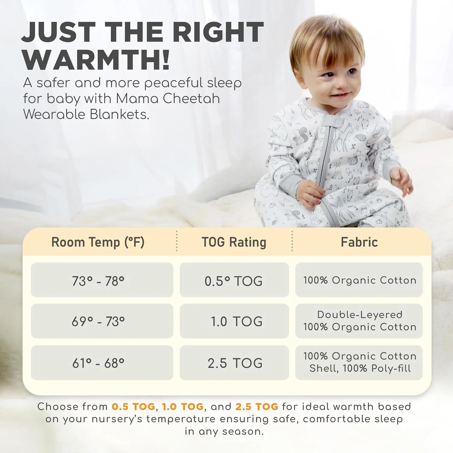 Mama Cheetah Toddler Sleep Sack with Feet, Long Sleeve 0.5 TOG Organic Cotton Baby Sleeping Bag with Legs, Wearable Blanket for Walkers w/ 2-Way Zipper, Toddler Blanket for Girls & Boys 6-18 M