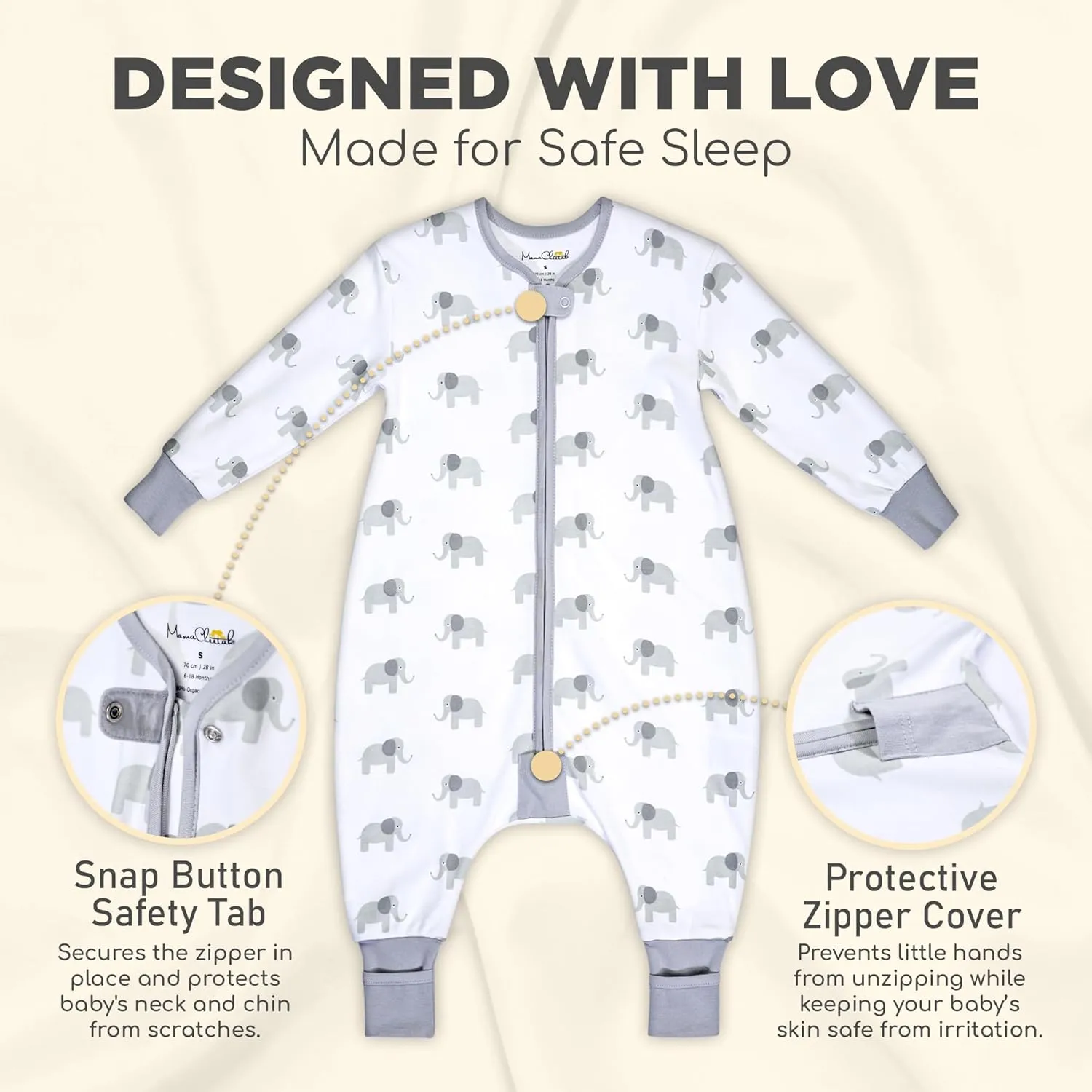Mama Cheetah Toddler Sleep Sack with Feet, Long Sleeve 0.5 TOG Organic Cotton Baby Sleeping Bag with Legs, Wearable Blanket for Walkers w/ 2-Way Zipper, Toddler Blanket for Girls & Boys 6-18 M