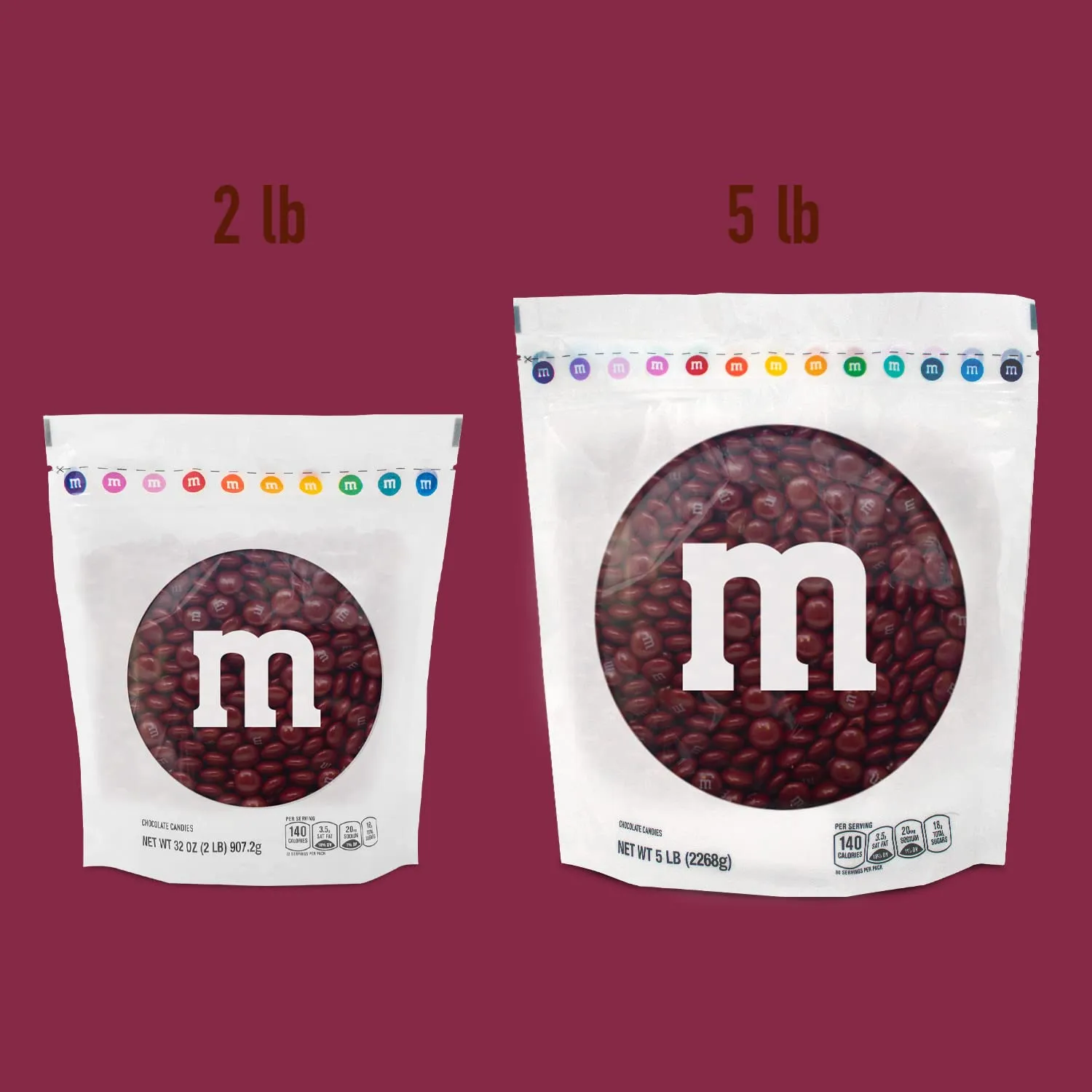 M&M’S WORLD Maroon Chocolate Candy, 5lbs Resealable Pack for Candy Bars, Birthday Parties, Weddings, Graduations, Holidays, a Box of Chocolates, Desserts and More
