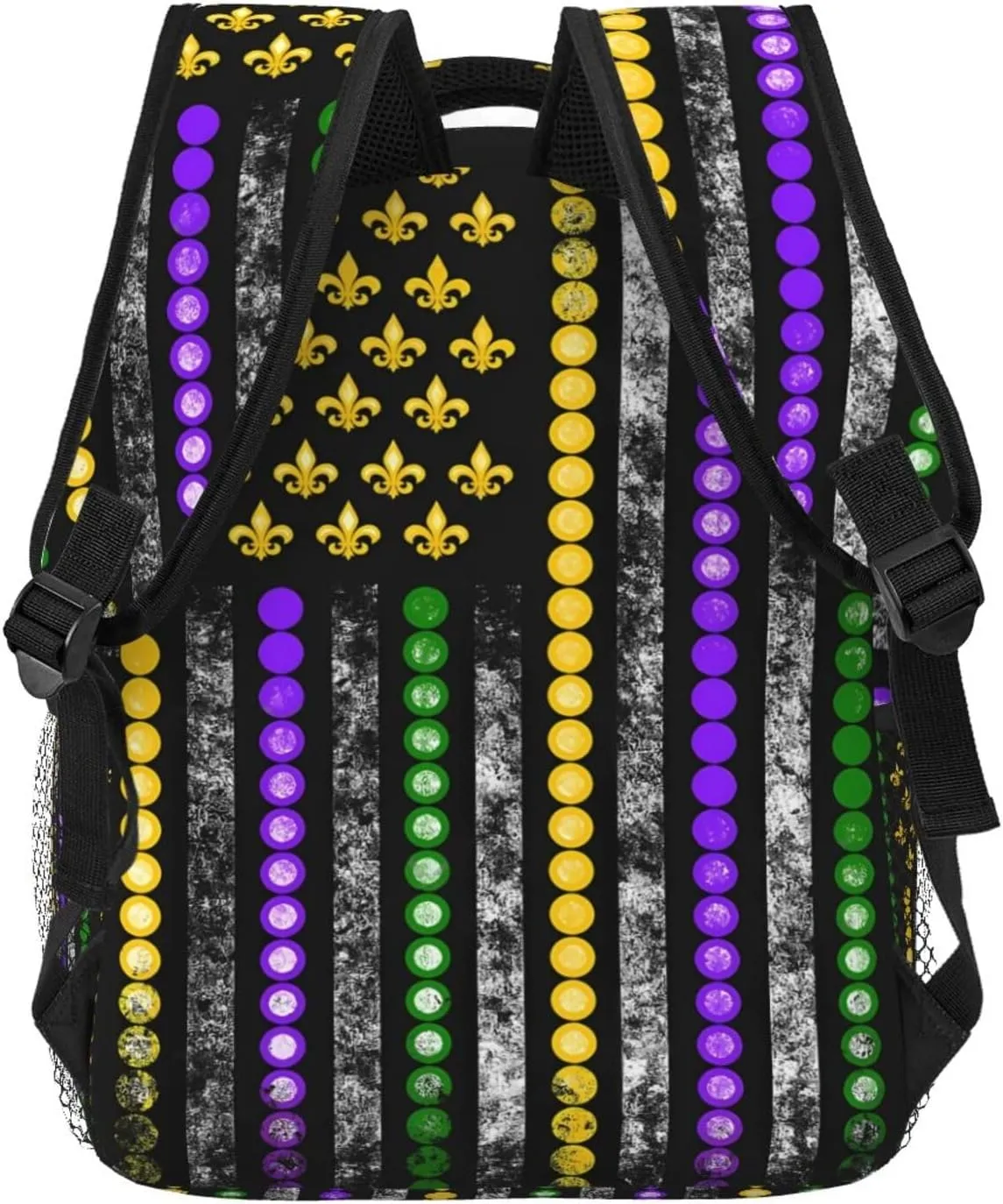 Mardi Gras American Flag Party Beads Backpack Casual Laptop Backpack Lightweight Double Shoulder Bag Travel Daypack For Women Men