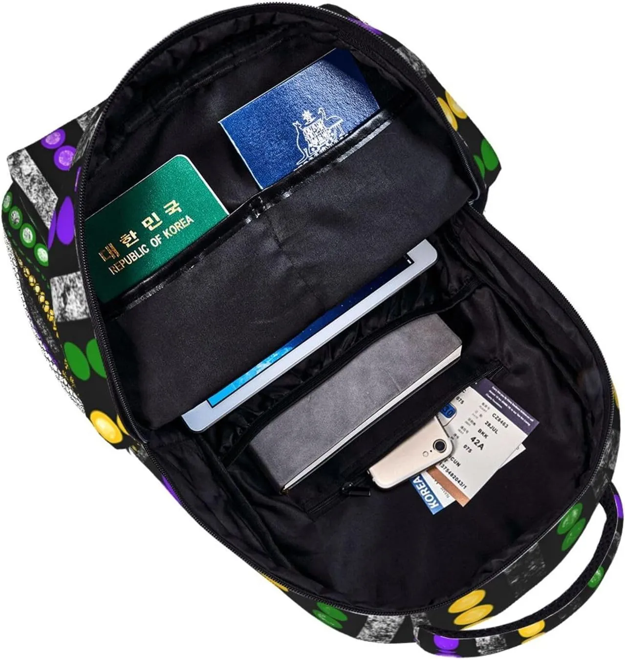 Mardi Gras American Flag Party Beads Backpack Casual Laptop Backpack Lightweight Double Shoulder Bag Travel Daypack For Women Men