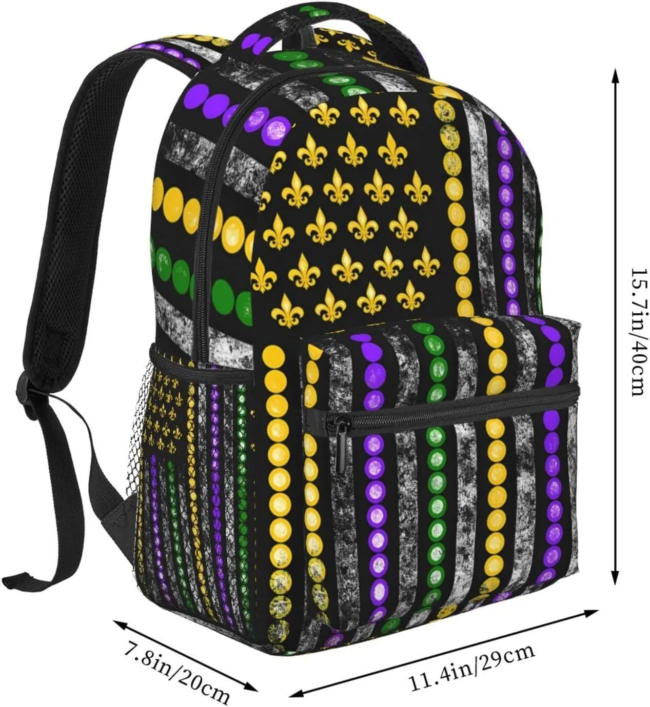 Mardi Gras American Flag Party Beads Backpack Casual Laptop Backpack Lightweight Double Shoulder Bag Travel Daypack For Women Men
